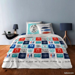 Housse de couette 220x240 Océan Bleu 100% Coton 57 fils/cm²