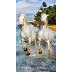 Serviette de plage chevaux blancs 100% coton 90x170