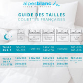 Choix des tailles de la couette tempérée 90% duvet made in France